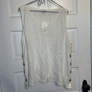 NWT White Linen Tank Top Side Buttons XXL Waverly Hippie Festival Clean Core